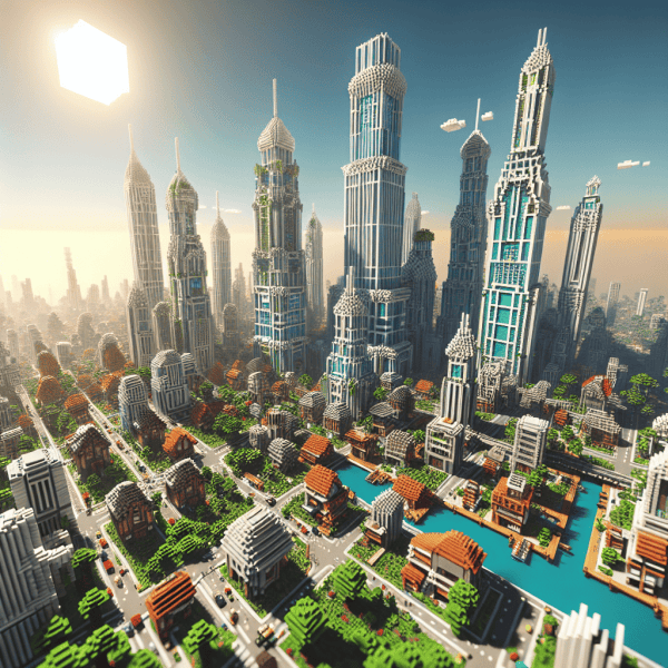 genera una imagen de una ciudad completa en minecraft