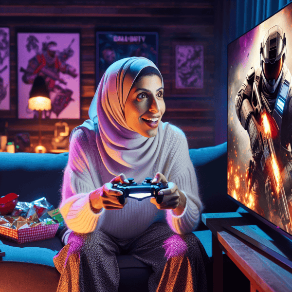 genera una imagen de una persona jugando videojuegos